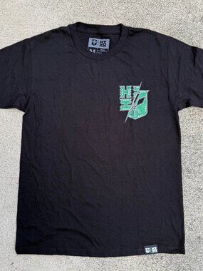 Hawaiis Finest Shirt Mens Medium Black Green Hawaiian Tribal Warriors